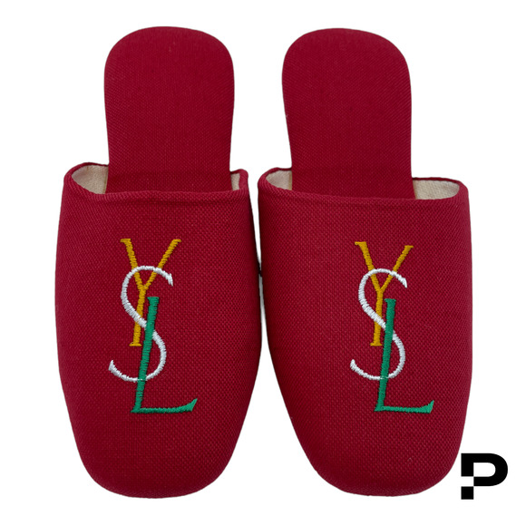 ? Yves Saint Laurent YSL Twill Logo Slipper - Red
